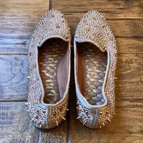 Sam Edelman Adena Studded Satin Loafers Flats Rose Gold Spike Size 6 - Picture 6 of 12